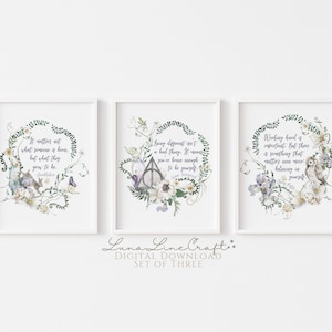 Conjunto de três citações inspiradoras da HP | arte de parede para impressão em aquarela pastel floral | Escola mágica do feiticeiro lunático posters de <br> Crie Seu Próprio Produto! Download digital