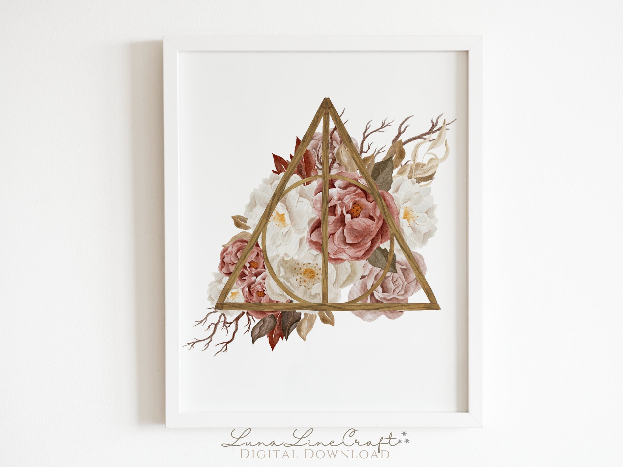 Deathly Florals | Magical Always Symbol Watercolor Printable Wall Art | Whimsical Wizarding Magic School Print | Digital Download