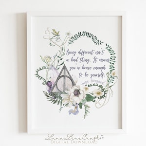 HP Luna Inspirational Quote | Floral Pastel Watercolor Printable Wall Art | Whimsical Wizard Magic School Print | Digital Download Q03