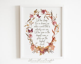HP Let Her Sleep Quote | Cottagecore Wildlfower Floral Watercolor Printable Wall Art | Whimsical Wizarding Magic Nursery | Digital Download