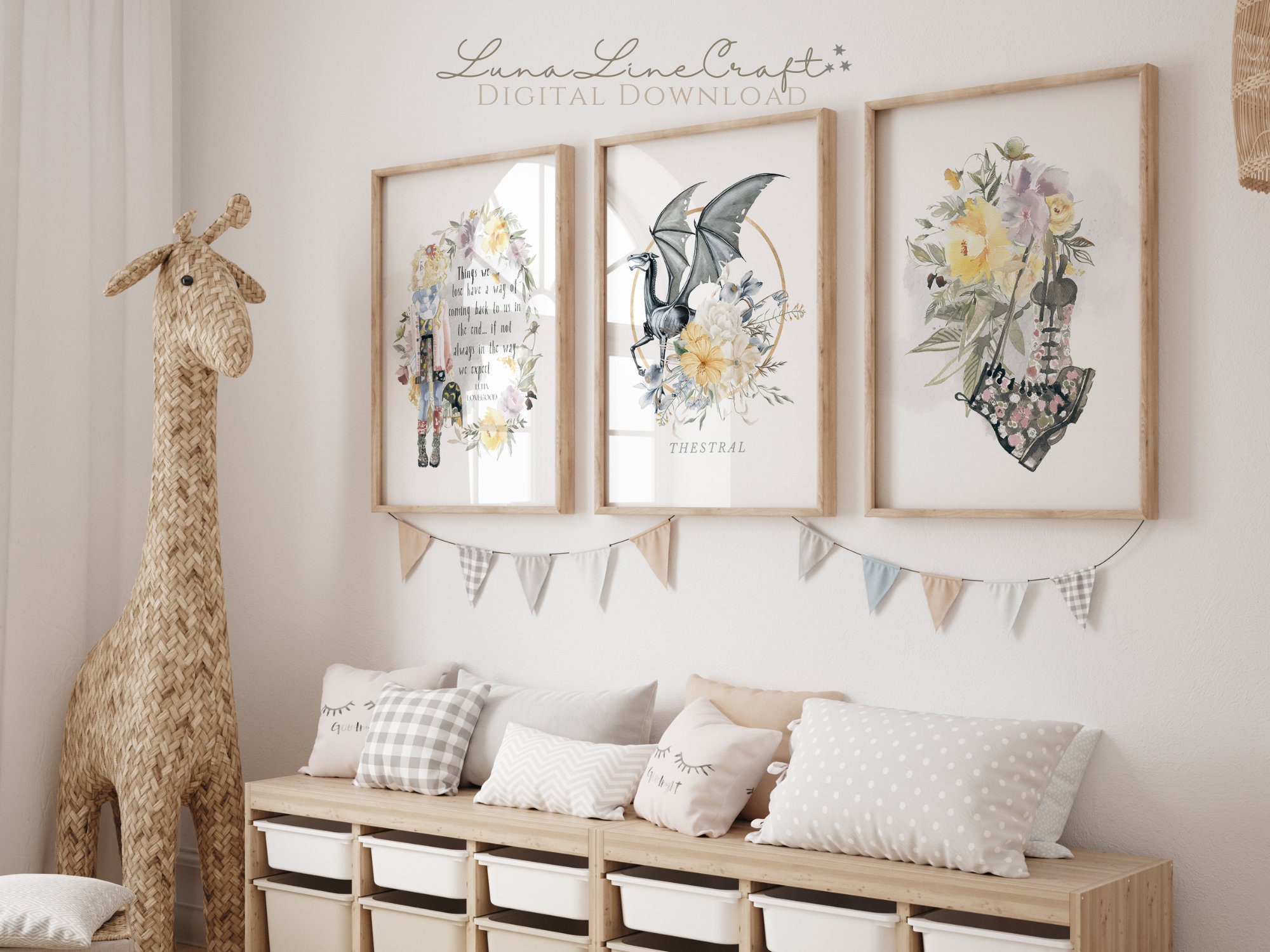 Set of 3 HP Luna Quote & Magical Beast | Floral Watercolor Printable ...