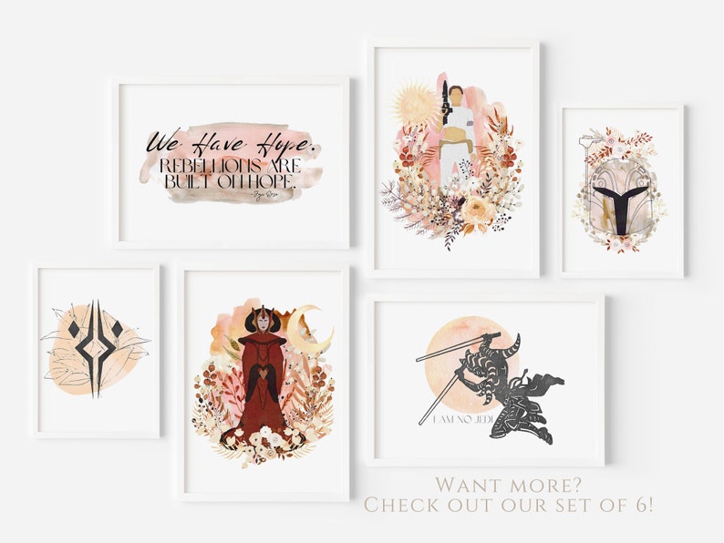 Set of 2 Sun & Moon Queen Prints Galaxy Wars Floral Watercolor Printable Wall Art Whimsical Nursery Space Rebel Girls Digital Download image 8