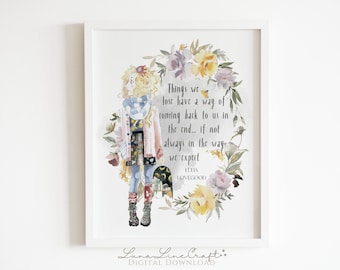HP Luna Inspirational Quote | Floral Pastel Watercolor Printable Wall Art | Whimsical Wizard Magic School Print | Digital Download Q04