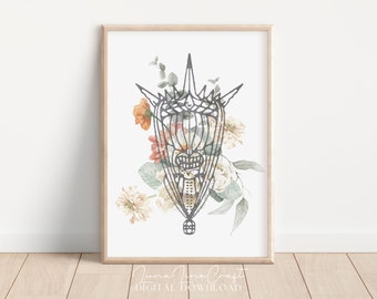 Bouche florale de Tolkien du nécromancien | Art mural imprimable aquarelle pastel | Impression Boho Cottagecore Terre du Milieu | Téléchargement numérique