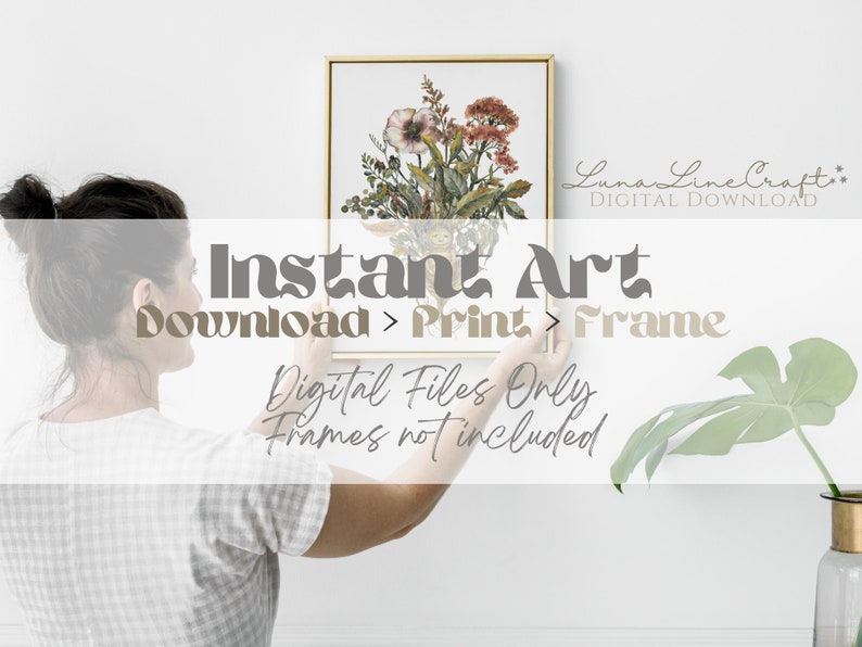 Vintage Botanicals and Bulb Poke Monster Floral Antique Watercolor Printable Wall Art Cottagecore Nursery Print Digital Download image 2