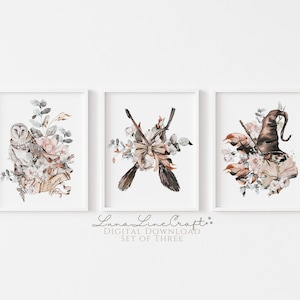 Set of Three Floral Wizarding Prints | Botanical Watercolor Printable Gallery Wall Art | Whimsical Potter Nursery | Digital Download