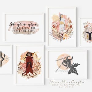 Set of 6 Galaxy Wars Girls | Floral Watercolor Printable Gallery Wall Art | Whimsical Nursery Space Rebels Prints | Digital Download