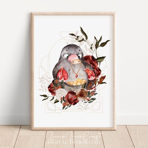 Fantastic Platypus Portrait | Magical Beast Floral Watercolor Printable Wall Art | Whimsical Wizard Magic School Print 02 | Digital Download