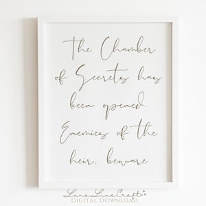 HP Secret Chamber Quote | &quot;Enemies of the Heir, Beware&quot; Printable Wall Art | Whimsical Wizarding Magic School Print | Digital Download
