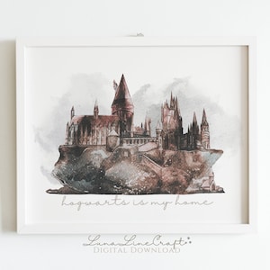 HP Magic Castle Home Quote | Neutral Watercolor Printable Wall Art | Whimsical Wizard School Magic Print | Digital Download