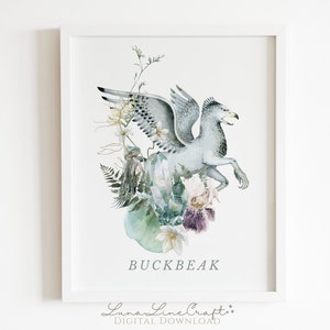 Hippogriff | Magical Beast Floral Watercolor Printable Wall Art | Whimsical Wizarding Magic School Print | Digital Download
