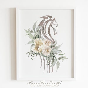 Rohan Horse Symbol | Eowyn Tolkien Middle Earth Strong Feminine Floral Watercolor Printable Wall Art | Nursery Print | Digital Download