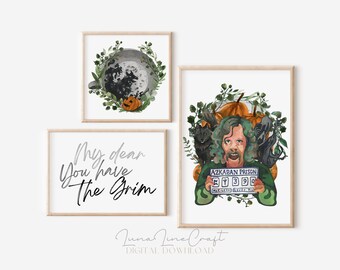 Set of 3 Siriusly Black Prints | Magic Grim Halloween Watercolor Printable Gallery Wall Art | Dark Wizarding Decor | Digital Download