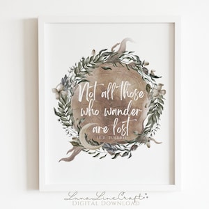 Woodland &quot;Not all those who wander are lost&quot; Quote | Watercolor Printable Wall Art | Modern Bohemian Nursery Print | Digital Download