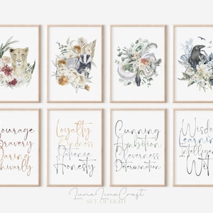 Set of 8 Magic Castle House Prints | Floral Watercolor Printable Gallery Wall Art | Whimsical Wizarding Magic School | Digital Download