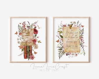 Set of 2 Botanical Potter Prints | Magic Floral Watercolor Printable Wall Art | Cottagecore Wizarding Floral Decor | Digital Download