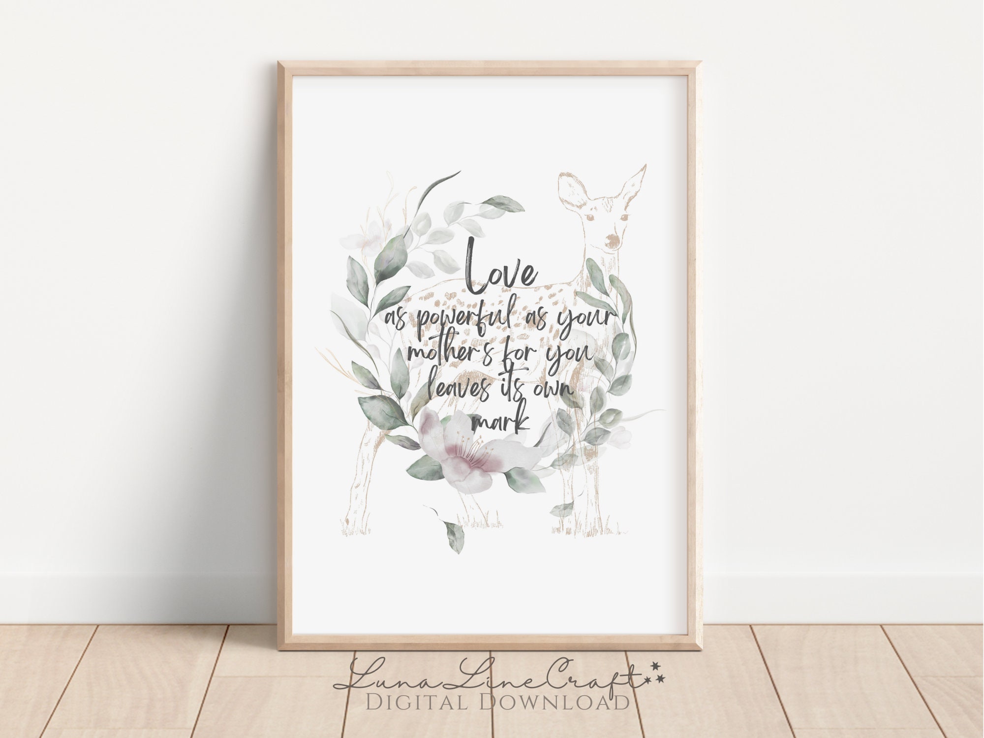 HP Mother's Love Inspirational Quote | Floral Watercolor Deer Printable ...