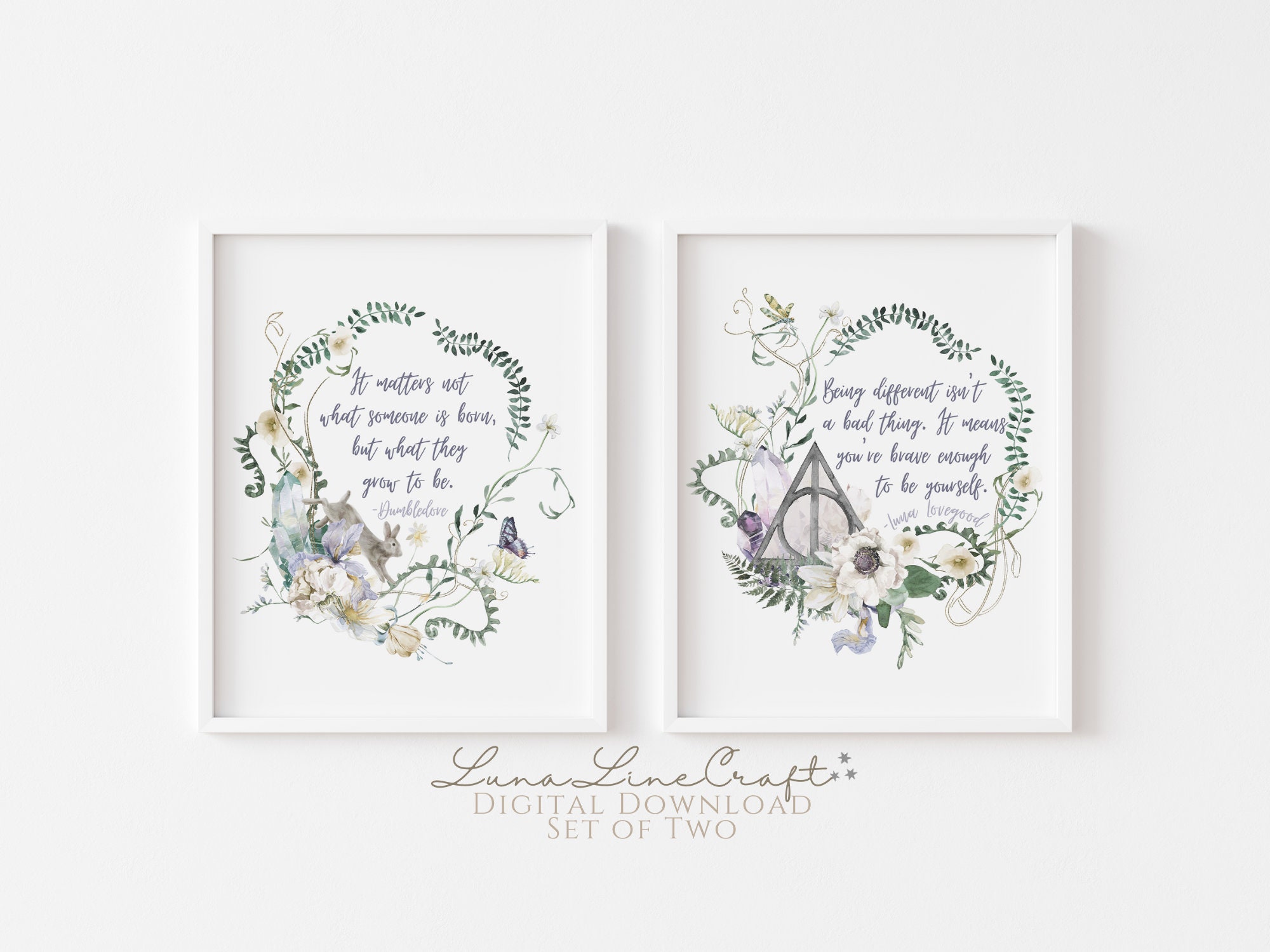 Set of Two HP Inspirational Quotes | Floral Pastel Watercolor Printable ...
