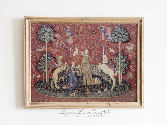Lady & the Unicorn Print Vintage Dark Academia Castle Common - Etsy