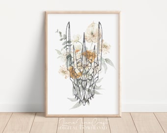Nécromancien floral de Tolkien | Art mural imprimable aquarelle pastel | Impression Boho Cottagecore Terre du Milieu | Téléchargement numérique