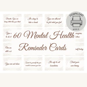60 cartes de rappel imprimables – Citations sur la santé mentale et les soins personnels – Téléchargement numérique pour la pleine conscience, la guérison et la motivation quotidiennes