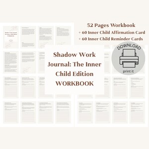 Diario di lavoro ombra per la guarigione del bambino interiore – Quaderno di lavoro di 52 pagine + 60 carte di affermazione + 60 carte di promemoria | Pacchetto auto-guarigione stampabile