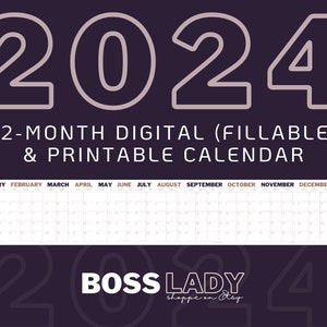 2024 Calendar (12-Months) - Instant Download, Letter Size 11x8.5 (Landscape), Printable or Digital Calendar (Fillable PDF)