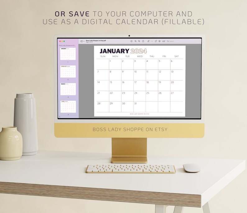 Op de afbeelding: Een digitale kalender voor januari 2024 die op een computerscherm wordt weergegeven. De kalender heeft een eenvoudig, minimalistisch ontwerp met een lichtgrijze achtergrond en zwarte tekst. De kalender is getiteld "januari 2024" in vetgedrukte, zwarte tekst. De dagen van de week zijn afgekort en bovenaan de kalender weergegeven. De nummers voor elke dag van de maand zijn in een raster eronder weergegeven. De kalender is omgeven door een witte rand.
