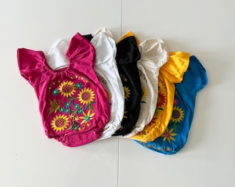 Mexican Embroidered Onesie 6 months- 24 months Different colors Pink White Yellow Beige Black Turquoise