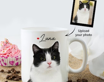 Personalized Cat Photo Mug: Custom Pet Portrait Coffee Mug