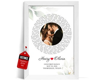 Custom Wedding Song Lyrics Print, First Dance Anniversary Gift