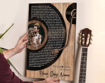 Personalized Song Lyrics Vinyl Record Canvas Print, Anniversary Gift