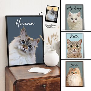 Custom Cat Portrait Personalized Cat Pet Photo Print Wall Art, Cat Lover Gift, Cat Pet Painting For Cat Mom, Customize Cat Poster