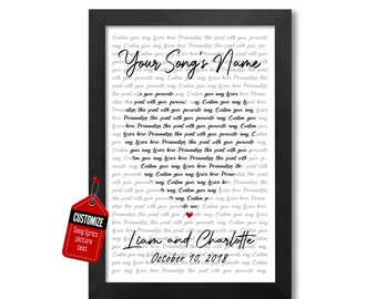 Custom Song Lyrics Canvas Print, Anniversary Gift, Wedding Song Poster