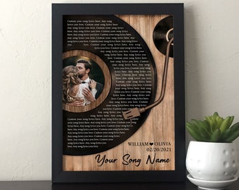 Vinyl Record Custom Song Lyrics Wedding Anniversary Gift Our First Dance Photo Print Personalized Music Wall Art Husband, Wife Couple Gifts