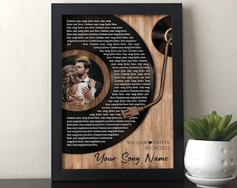 Vinyl Record Custom Song Lyrics Wedding Anniversary Gift Our First Dance Photo Print Personalized Music Wall Art Husband, Wife Couple Gifts