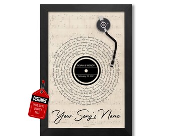 Custom Song Lyrics Vinyl Record Print, Anniversary Gift