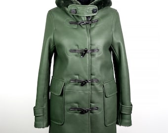 Merino Sheepskin Duffle Coat - Sage Green, Size M