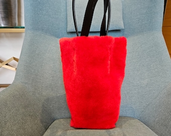 Merino Sheepskin REVERSIBLE  Tote  bag with pocket