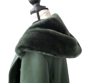 Sage Green Merino Sheepskin Duffle Coat - XS