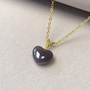 Certified Purple Jade Heart Necklace: 18K Gold Pendant, Minimalist Style