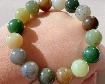 Certified Multi color Jade Bracelet, Rainbow Jade Bracelet, Multi Color Jade Bracelet, Minimalist Jade Bracelet, 12mm Jade, 碧玉