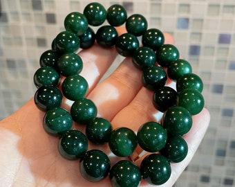 Certified Natural Green Jade Bracelet, High Grade Green Jade Beaded Bracelet, 12mm Jade Gemstone Bracelet, Green Jade Bracelet, Gift for her