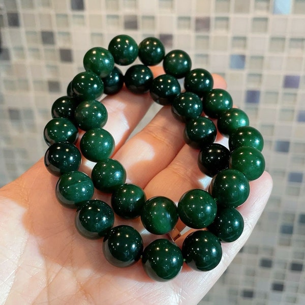 Certified Natural Green Jade Bracelet, High Grade Green Jade Beaded Bracelet, 12mm Jade Gemstone Bracelet, Green Jade Bracelet, Gift for her