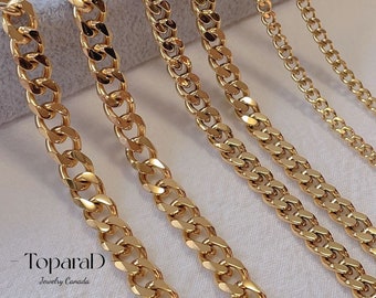 18K Gold Filled Chain Necklace, Waterproof Gold Chain, Minimalist Gold Curb Chain, Gold Necklace for Men and Women, Gift for Her