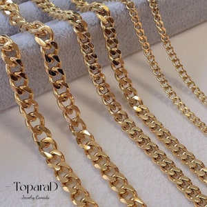 18K Gold Filled Chain Necklace, Waterproof Gold Chain, Minimalist Gold Curb Chain, Gold Necklace for Men and Women, Gift for Her