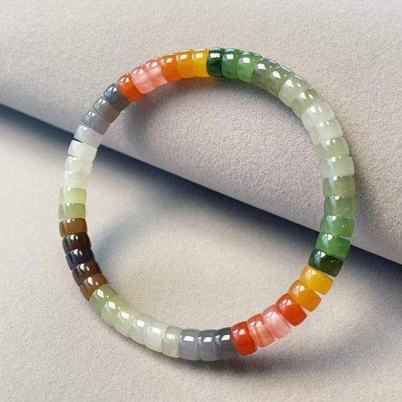 Certified High Grade Rainbow Color Jade Bracelet, Rainbow Gemstone Bracelet, Multi Color Jade Bracelet, Minimalist Jade Bracelet, 碧玉