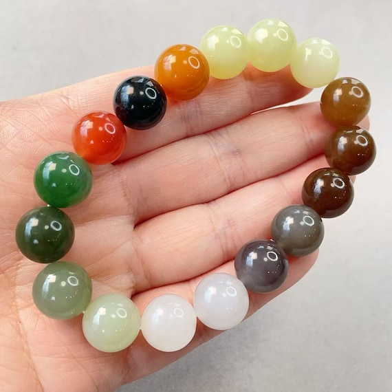 Certified High Grade Rainbow Color Jade Bracelet, Rainbow Gemstone Bracelet, Multi Color Jade Bracelet, Minimalist 12mm Jade Bracelet, 碧玉