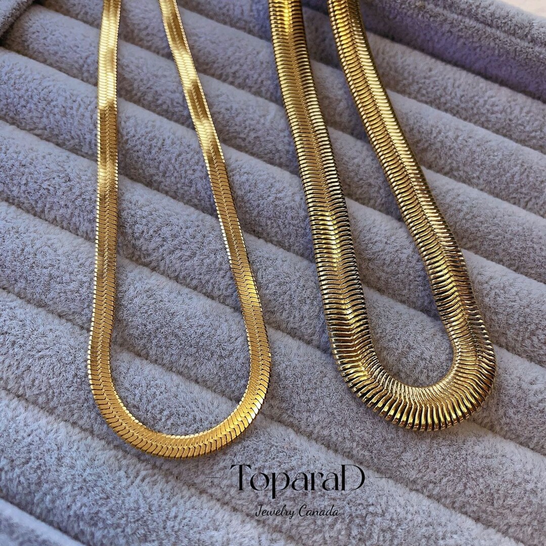18K Gold Snake Chain, 18K Gold Herringbone Chain Necklace, Minimalist Snake Chain, Waterproof