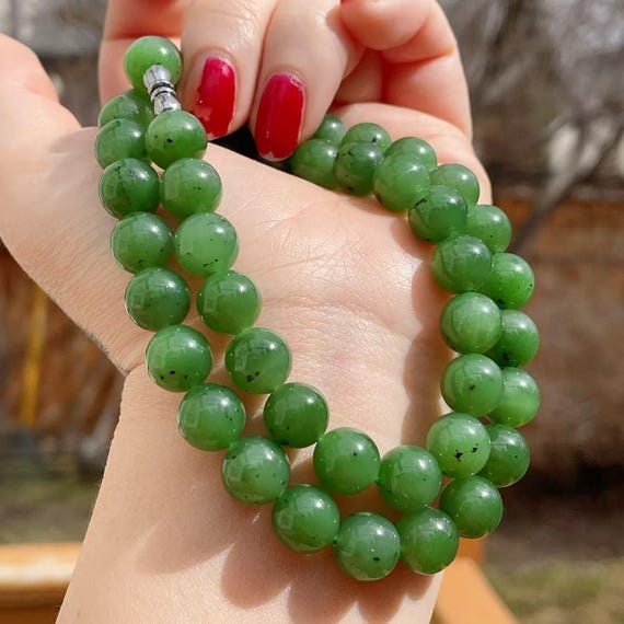 DEAL! Certified Natural Green Jade Necklace, 10mm Jade Necklace, Green Jade Beaded  Necklace, Green Jade Jewelry, Gift for Her